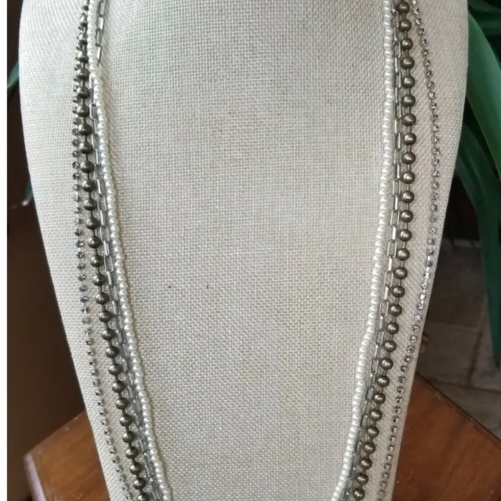 CHICO'S Multiple strands Necklace Faux pearls Rhinestones